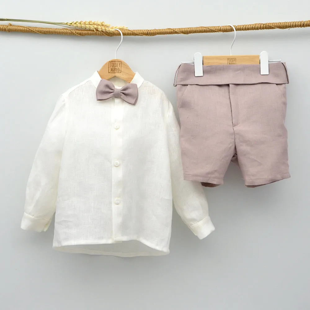 Conjunto lino Isabel con camisa, pajarita y pantalón con fajín talla 10 aos