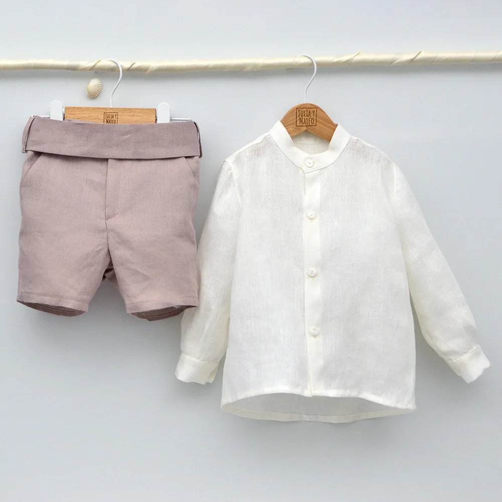 Conjunto lino Isabel con camisa, pajarita y pantalón con fajín talla 10 aos