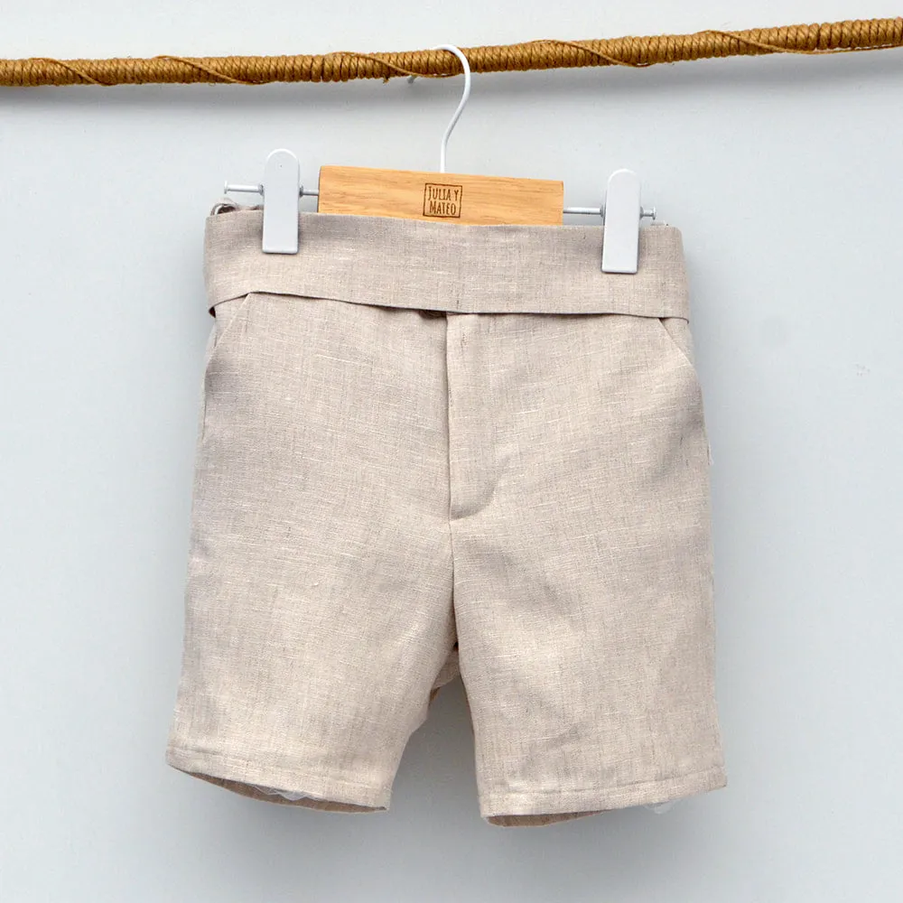 Conjunto lino Leo con camisa cuello Mao, pantalón con Fajín y pajarita