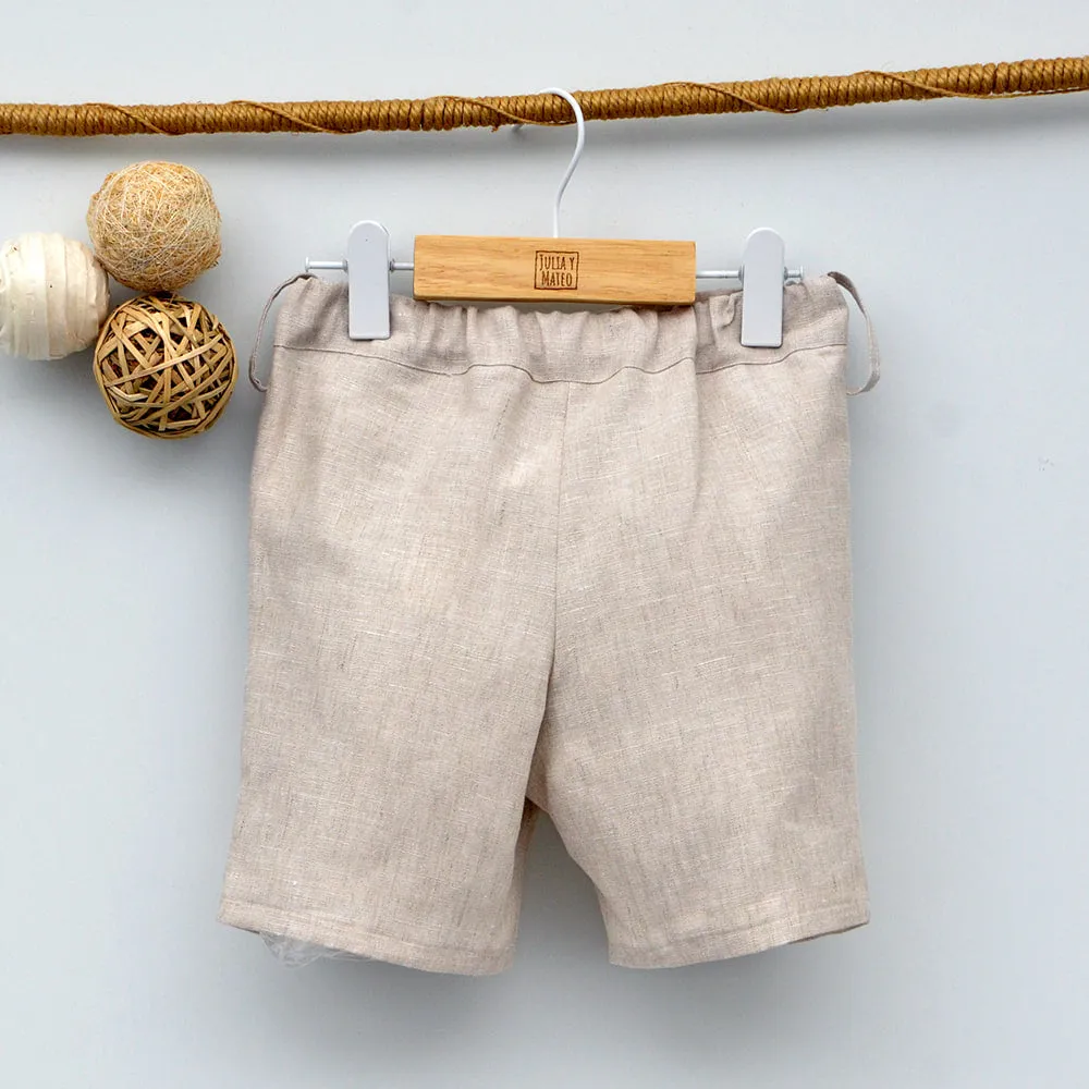Conjunto lino Leo con camisa cuello Mao, pantalón con Fajín y pajarita