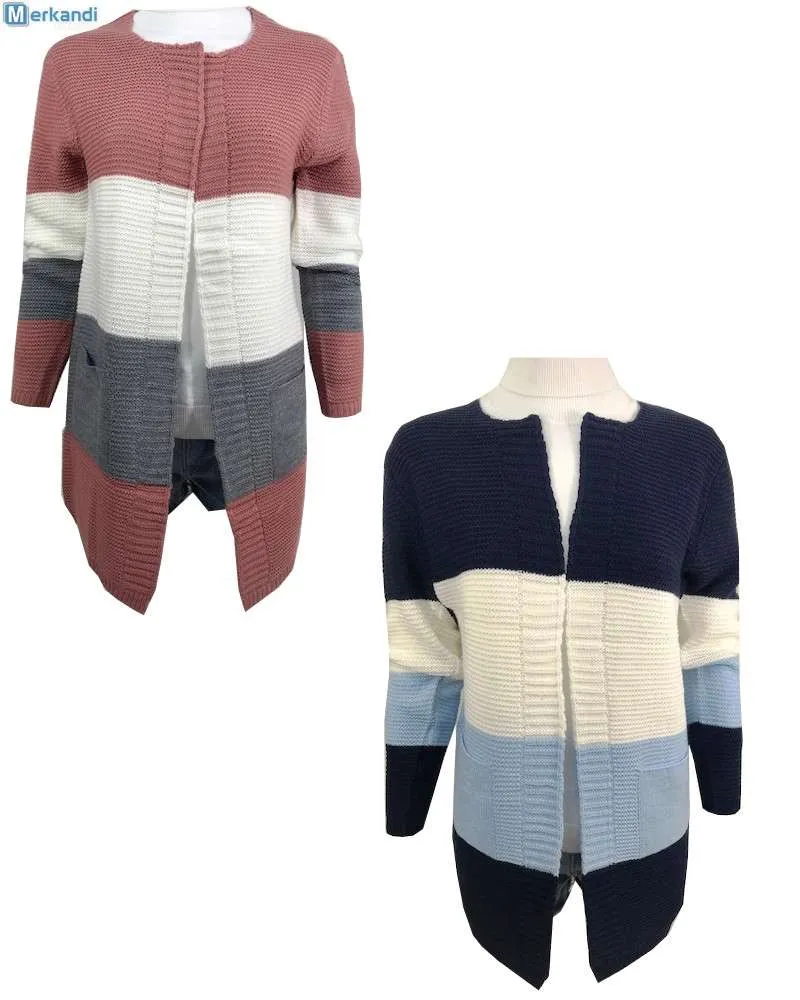 Cárdigan de rayas boyfriend boyfriend de manga larga para mujer tops casuales abiertos de invierno más pequeños a XXL