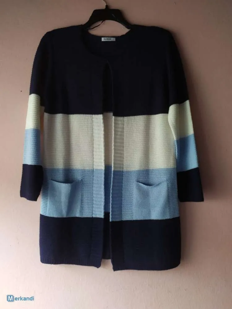 Cárdigan de rayas boyfriend boyfriend de manga larga para mujer tops casuales abiertos de invierno más pequeños a XXL