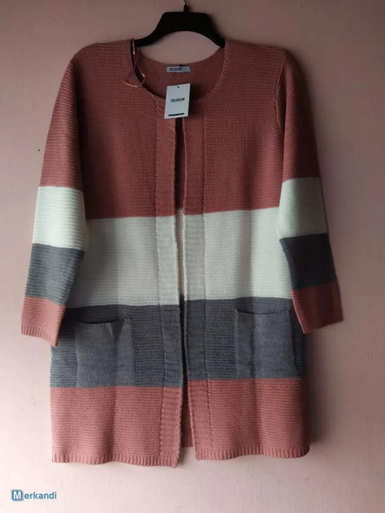 Cárdigan de rayas boyfriend boyfriend de manga larga para mujer tops casuales abiertos de invierno más pequeños a XXL