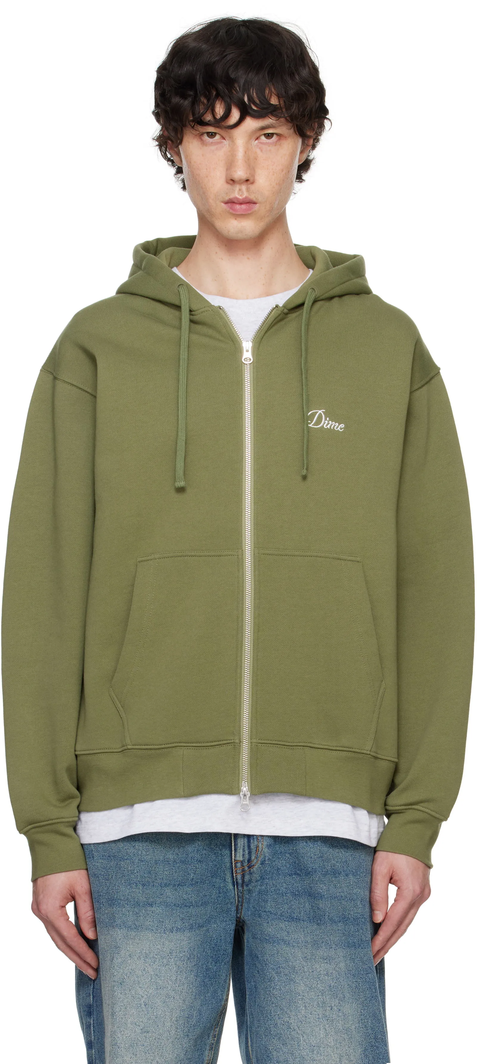 Dime Khaki Cursive Zip Hoodie