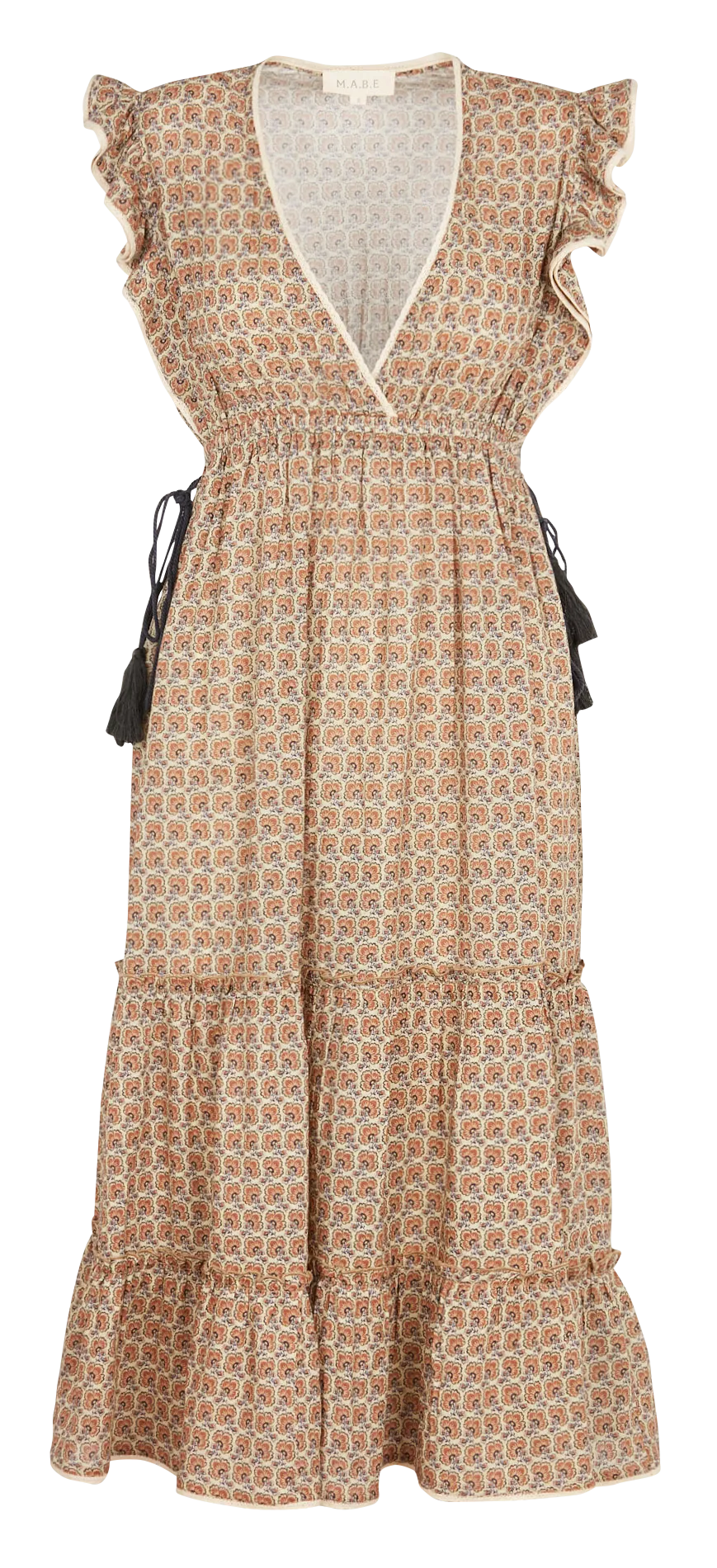 ELEA  VESTIDO MIDI ESTAMPADO DE ALGODóN CON CUELLO DE PICO EN MULTICOLOR