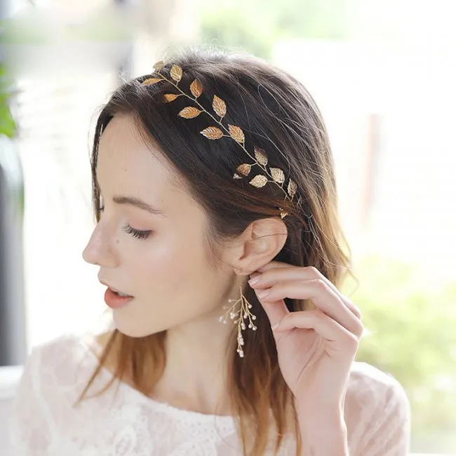Elegant Leaves Bride Wedding Hair Jewelry Leaf Headband Headpieces Alloy Bridal Hair Accessories