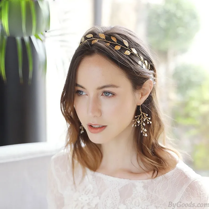 Elegant Leaves Bride Wedding Hair Jewelry Leaf Headband Headpieces Alloy Bridal Hair Accessories
