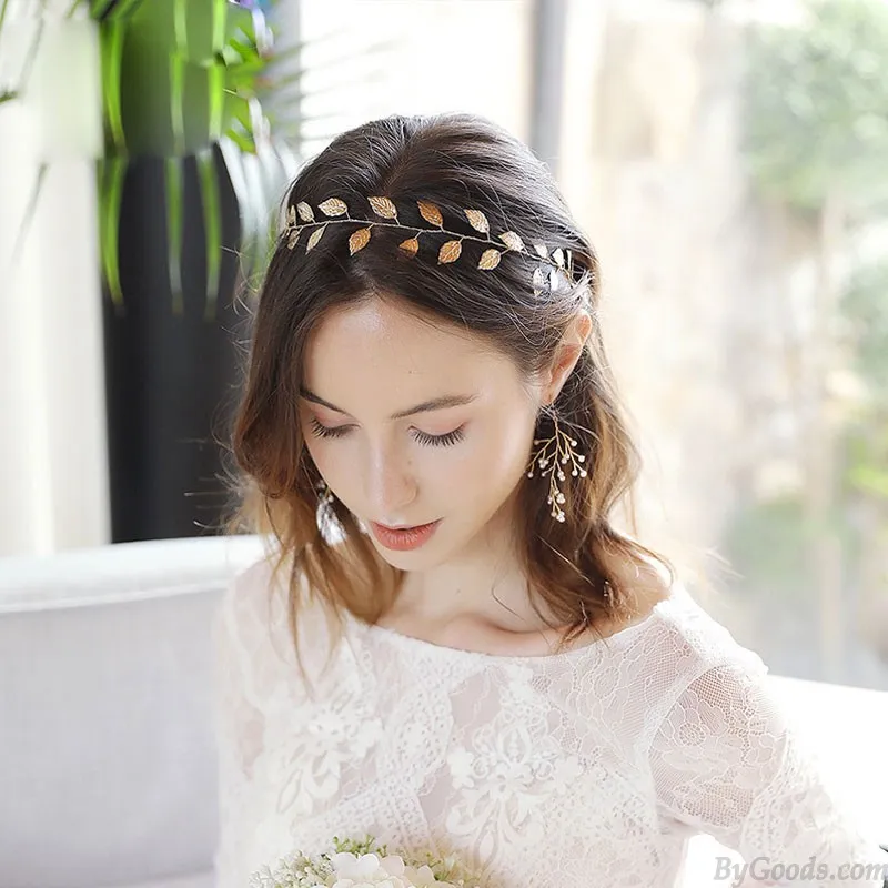 Elegant Leaves Bride Wedding Hair Jewelry Leaf Headband Headpieces Alloy Bridal Hair Accessories