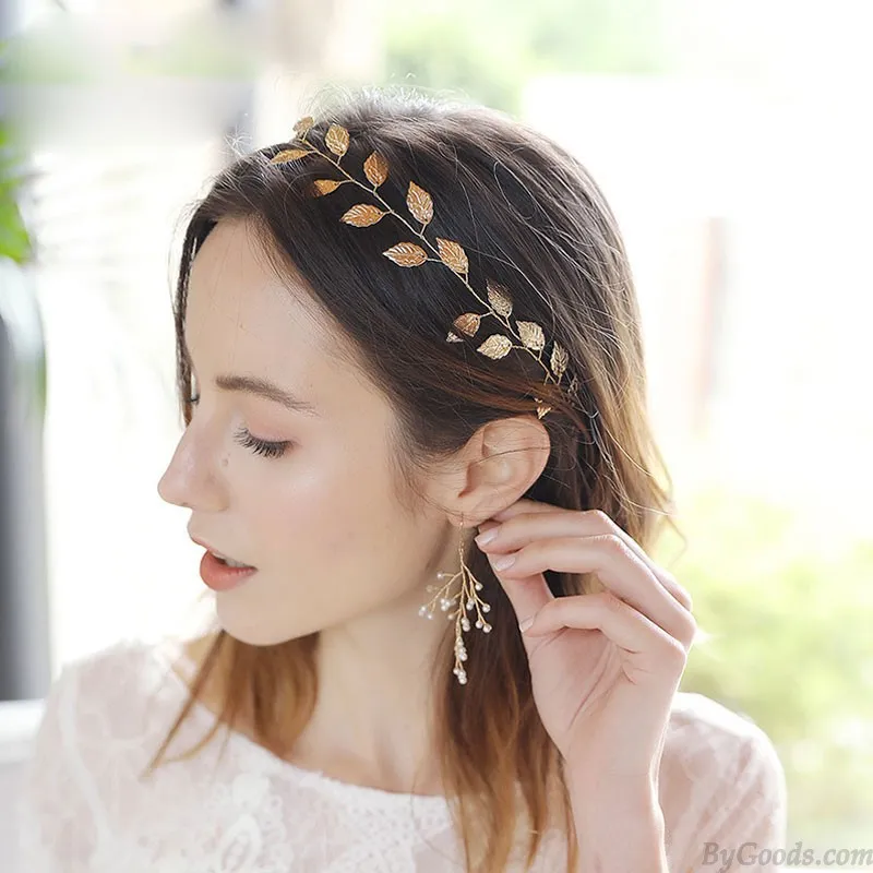 Elegant Leaves Bride Wedding Hair Jewelry Leaf Headband Headpieces Alloy Bridal Hair Accessories