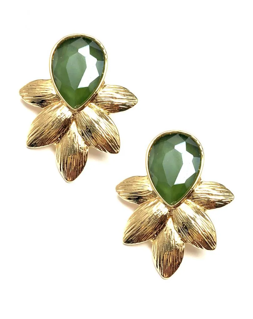 ELEGANTES PENDIENTES DORADOS Y VERDES PARA BODAS