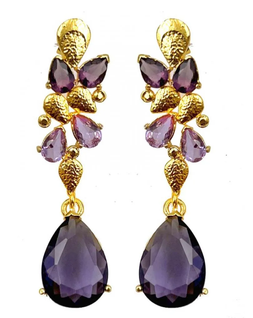 ELEGANTES PENDIENTES LARGOS MORADOS PARA BODAS