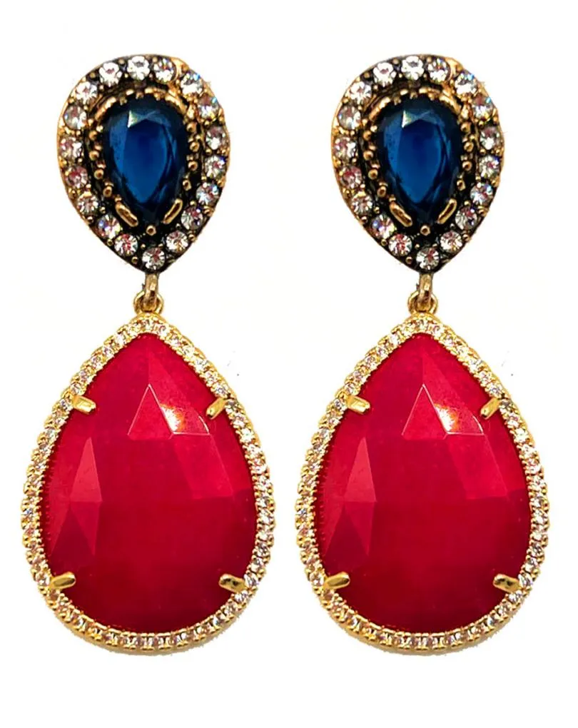 ELEGANTES PENDIENTES PARA BODAS ROJO Y AZUL CON CIRCONITAS
