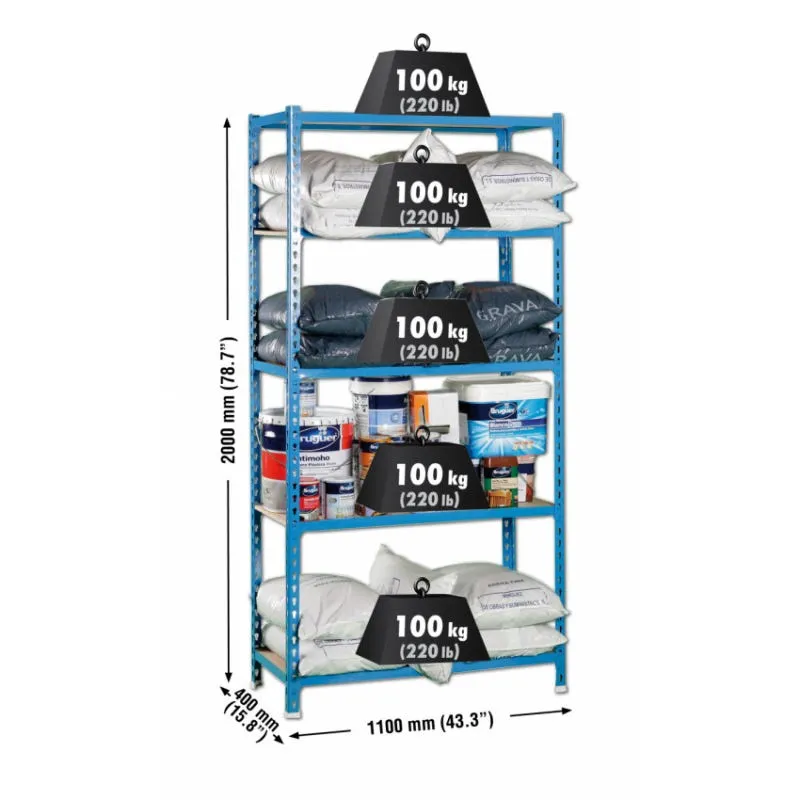 Estantería metálica 200cm Azul/Madera 100kg P/B Maderclick 5 baldas Simonrack