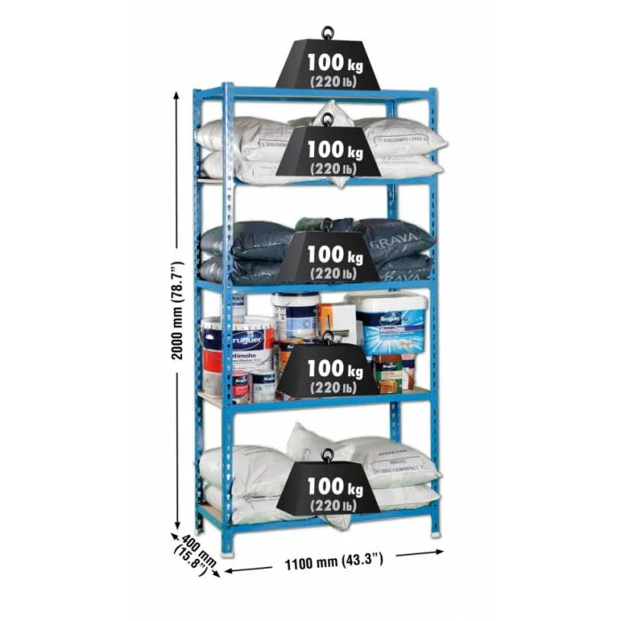Estantería metálica 200cm Azul/Madera 100kg P/B Maderclick 5 baldas Simonrack
