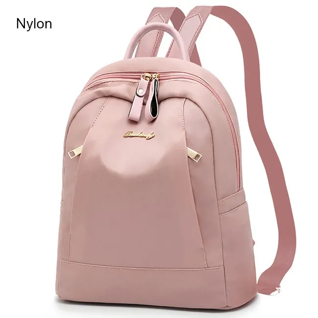 Fashion Black Pink Love Pocket Nylon PU Simple Large School Backpack
