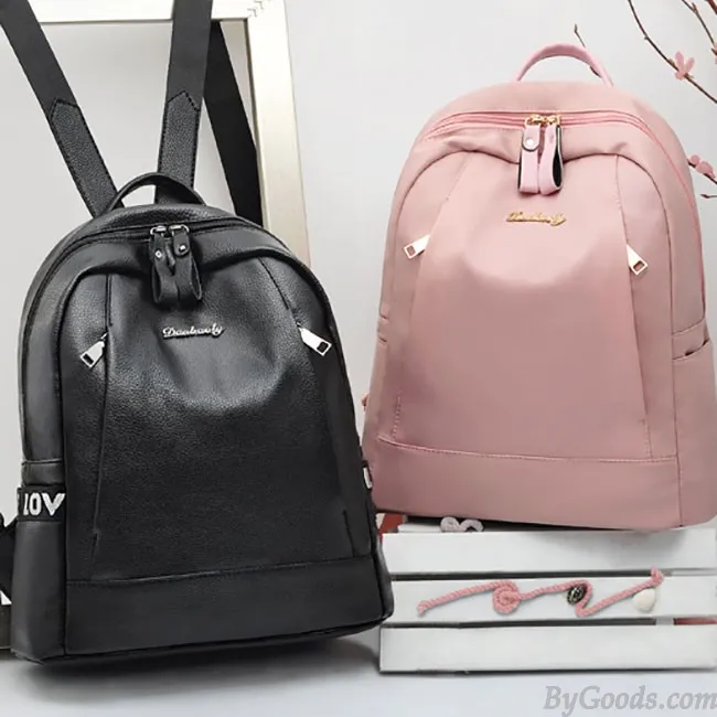Fashion Black Pink Love Pocket Nylon PU Simple Large School Backpack