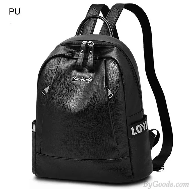 Fashion Black Pink Love Pocket Nylon PU Simple Large School Backpack