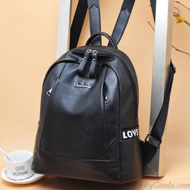 Fashion Black Pink Love Pocket Nylon PU Simple Large School Backpack