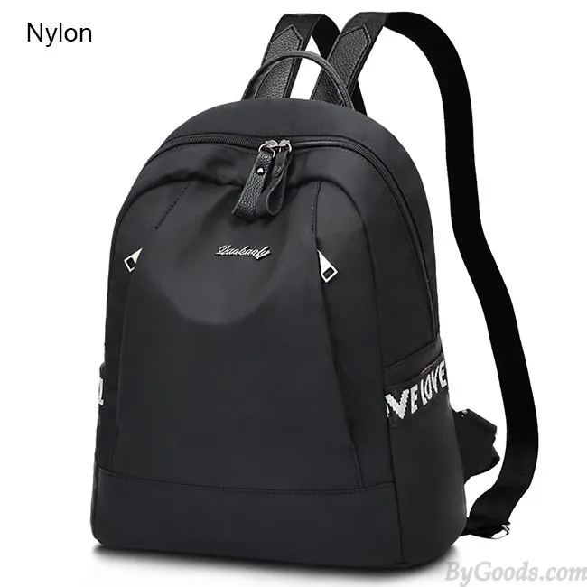 Fashion Black Pink Love Pocket Nylon PU Simple Large School Backpack
