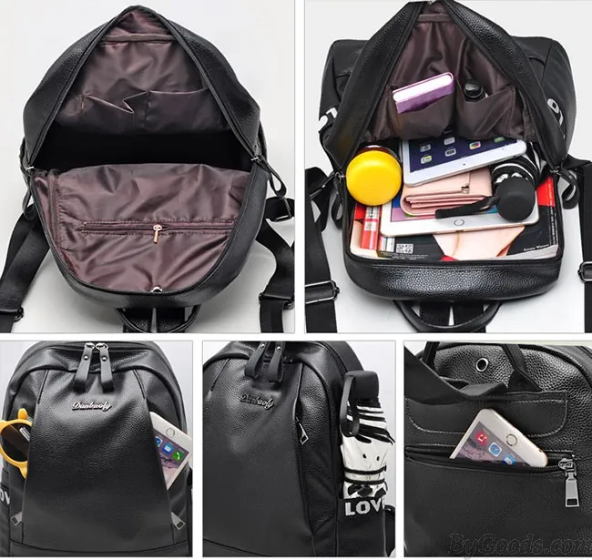 Fashion Black Pink Love Pocket Nylon PU Simple Large School Backpack