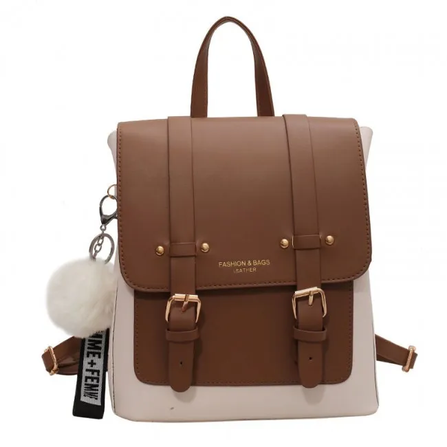 Fashion Double Buckle Rucksack Waterproof Faux Leather Daypack School Backpack 