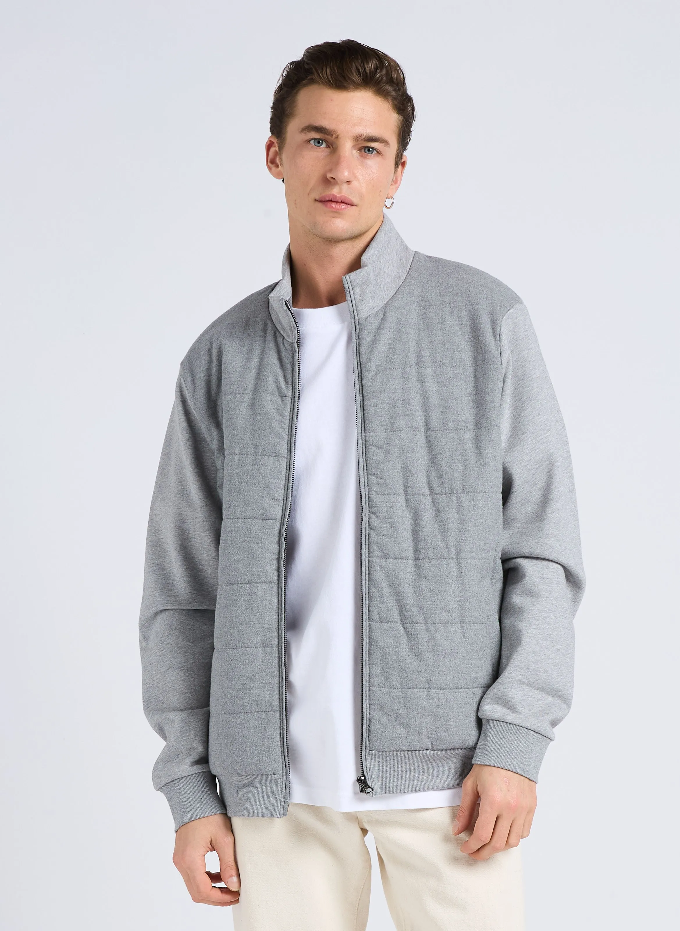 HACKETT Chaqueta recta de algodón con cuello alto en gris