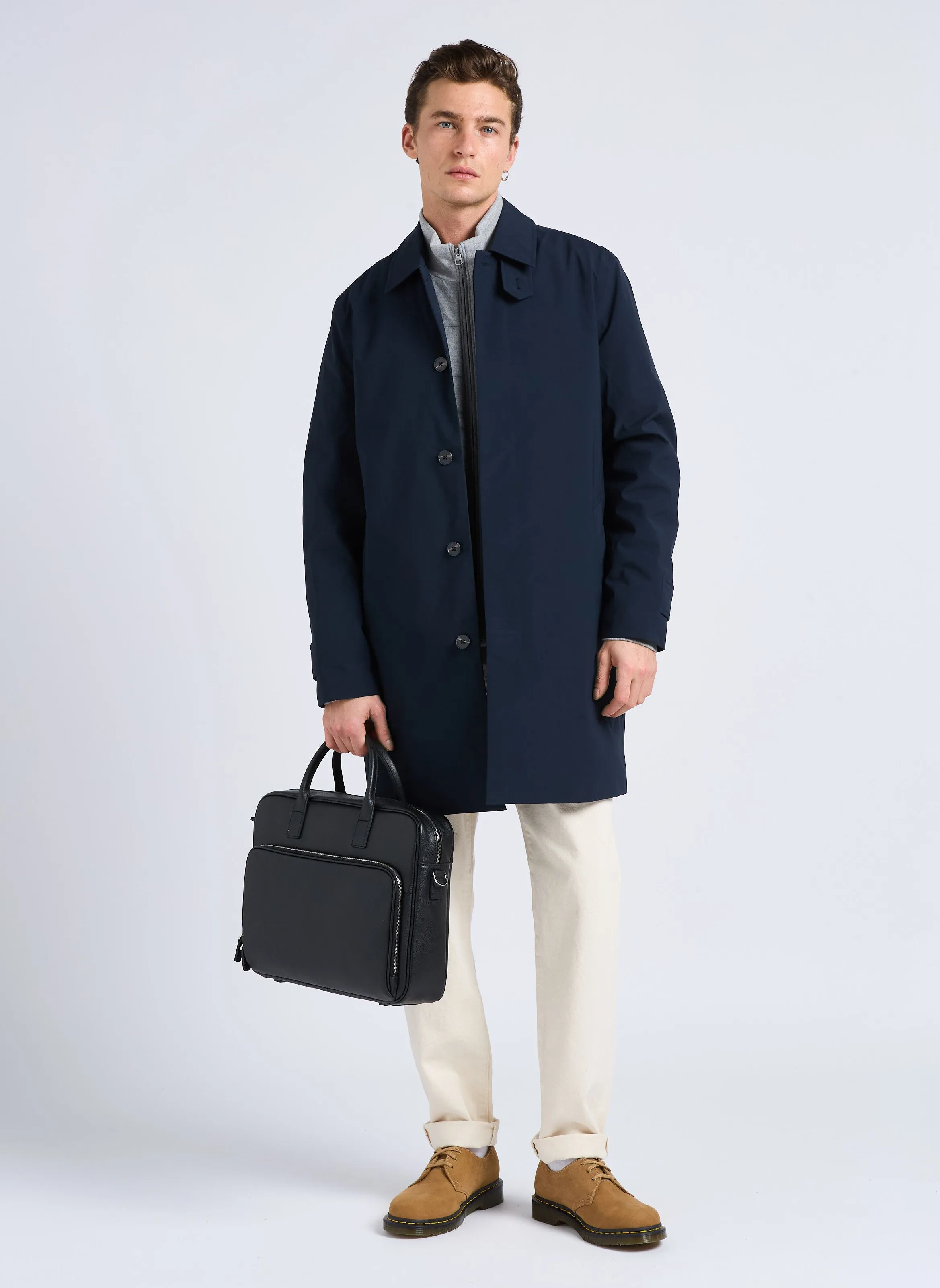 HACKETT Chaqueta recta de algodón con cuello alto en gris