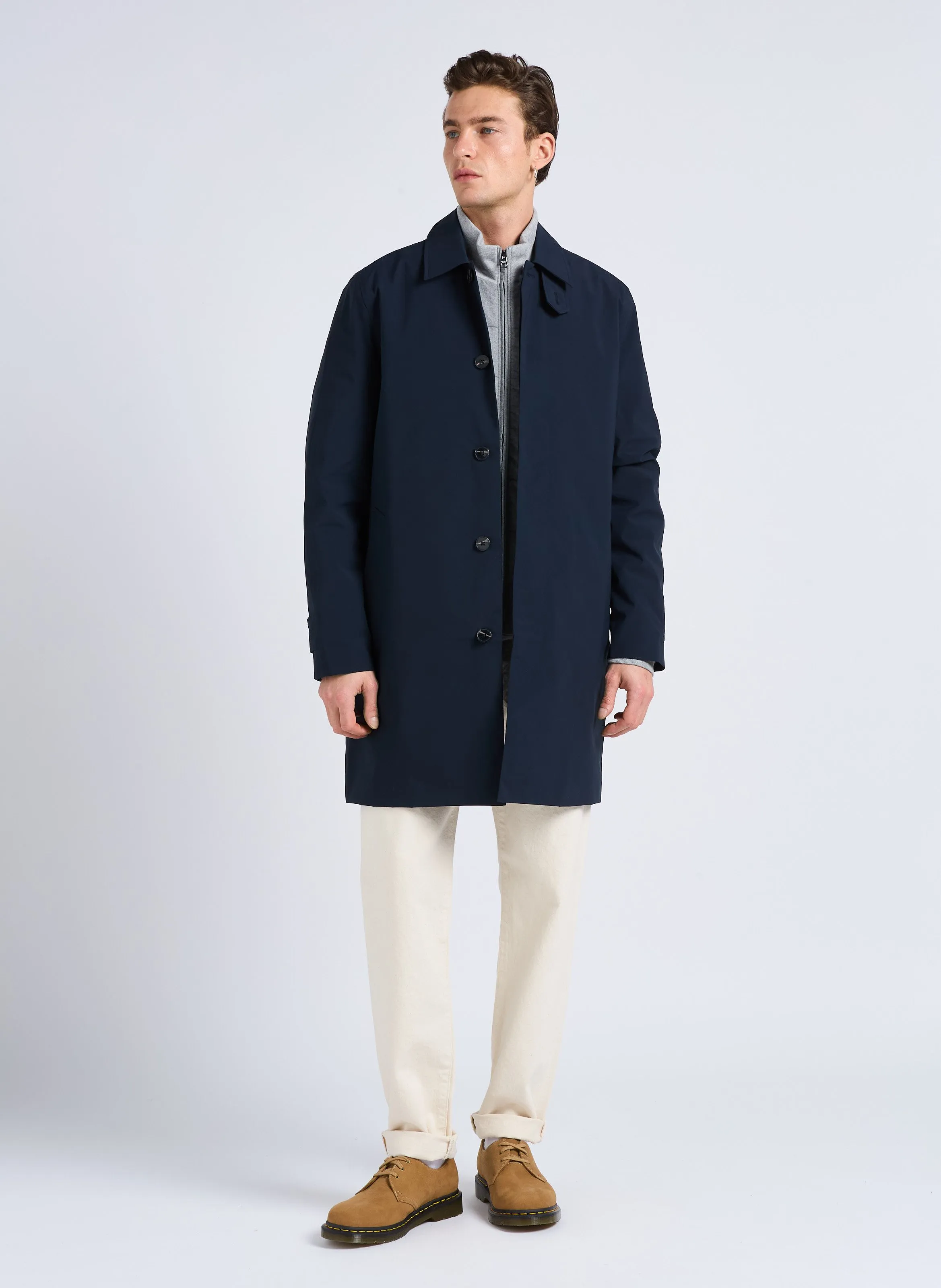 HACKETT Chaqueta recta de algodón con cuello alto en gris