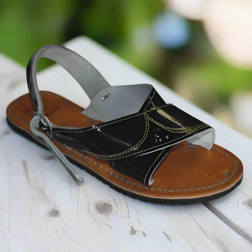 HUARACHES ARTESANALES BACRUZADO BLACK  LEATHER SANDALS