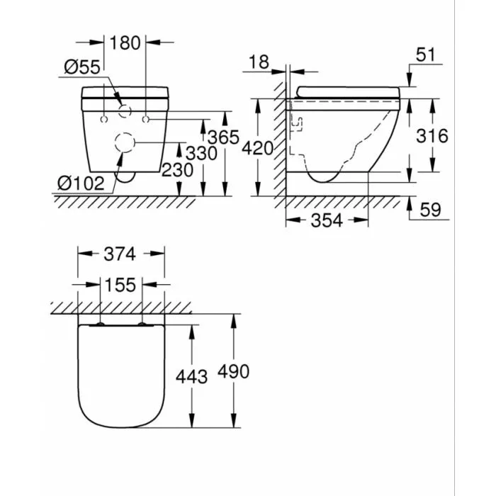Inodoro suspendido Euro con asiento softclose, rimless y Triple Vortex, color blanco alpino 39693000 Grohe