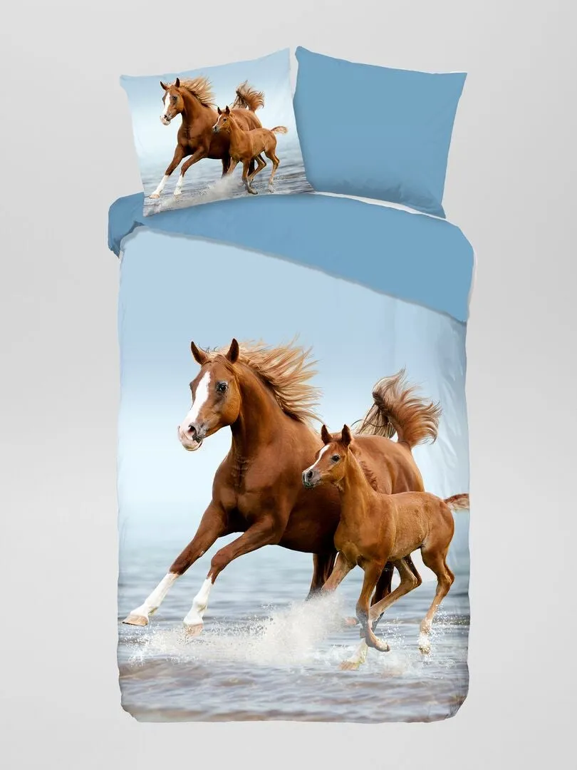 JUEGO DE CAMA 'CABALLOS'  INDIVIDUAL  AZUL