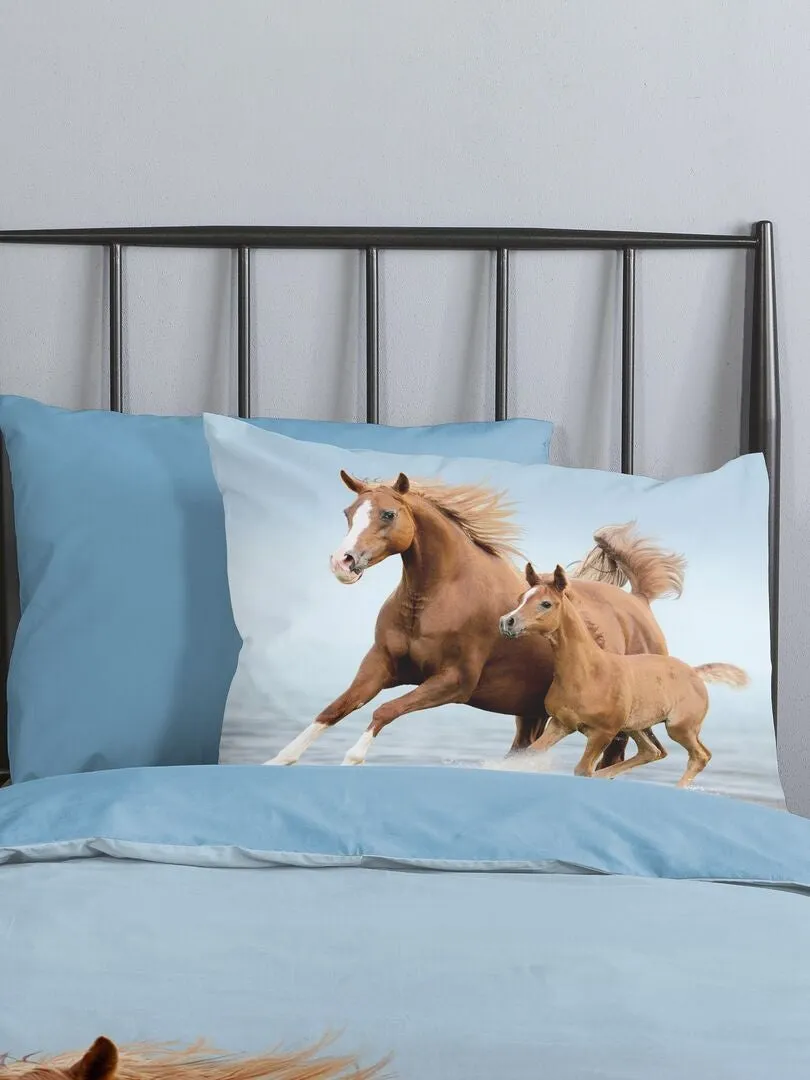 JUEGO DE CAMA 'CABALLOS'  INDIVIDUAL  AZUL