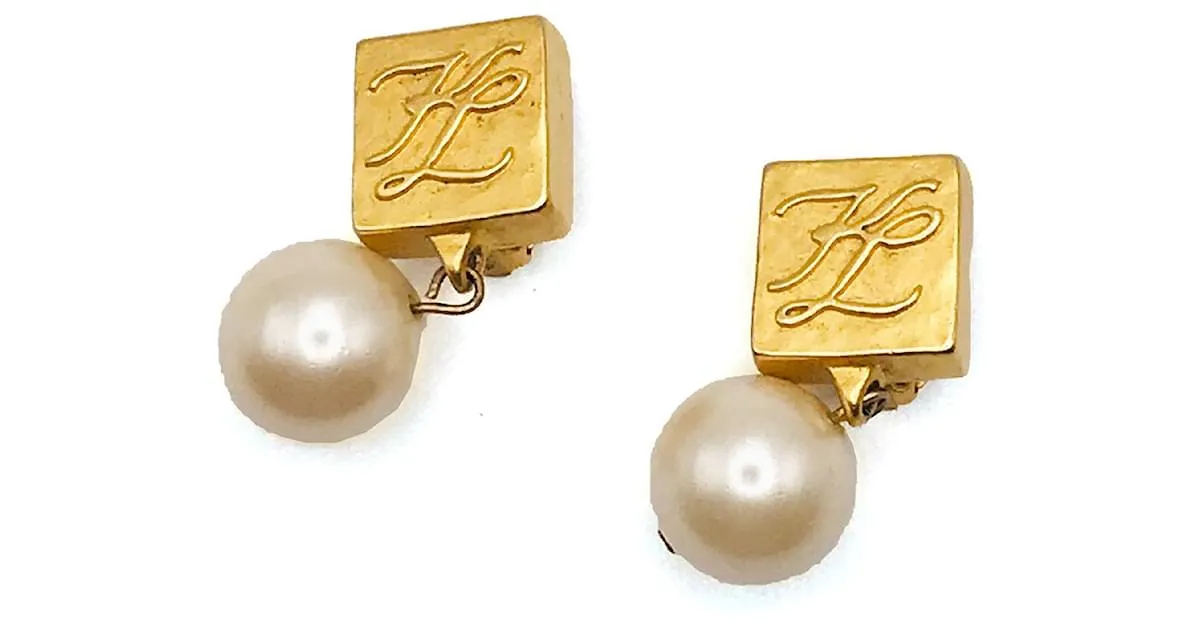 KARL LAGERFELD – Pendientes de perlas de metal dorado con clip 