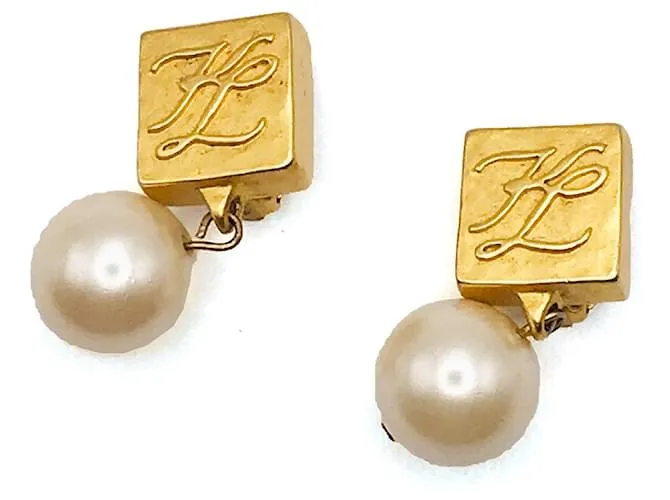 KARL LAGERFELD – Pendientes de perlas de metal dorado con clip 