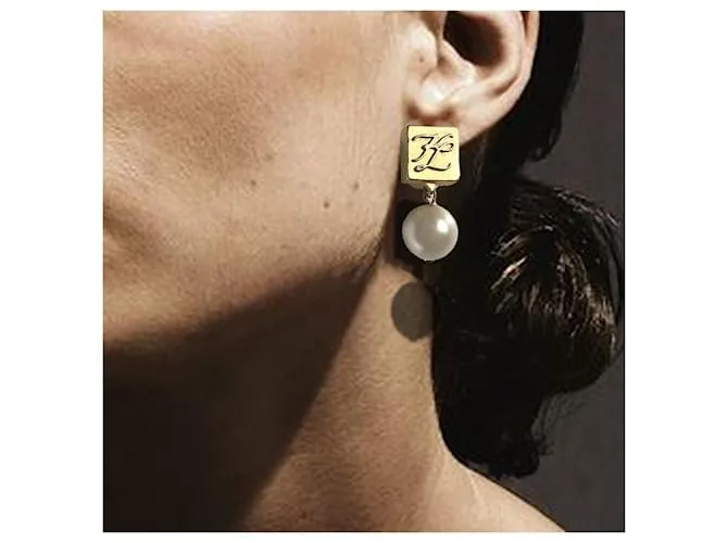 KARL LAGERFELD – Pendientes de perlas de metal dorado con clip 