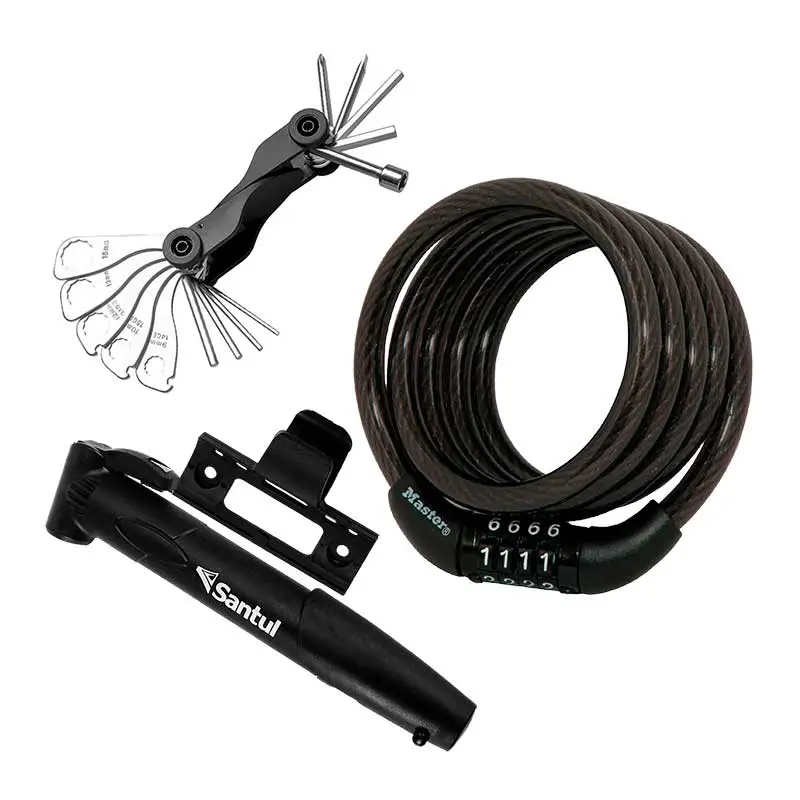 Kit Herramientas para Bicicleta + Candado + Bomba Manual