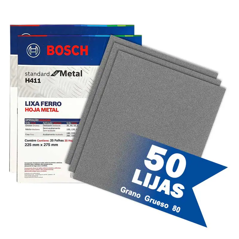 LIJA PARA METAL H411 BOSCH G080 225MM X 275MM 50PZS