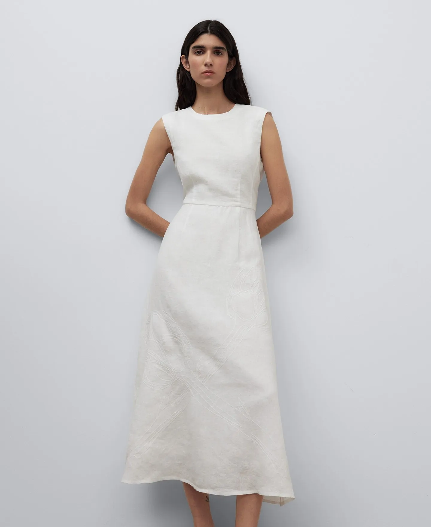 Linen and cotton midi dress woman