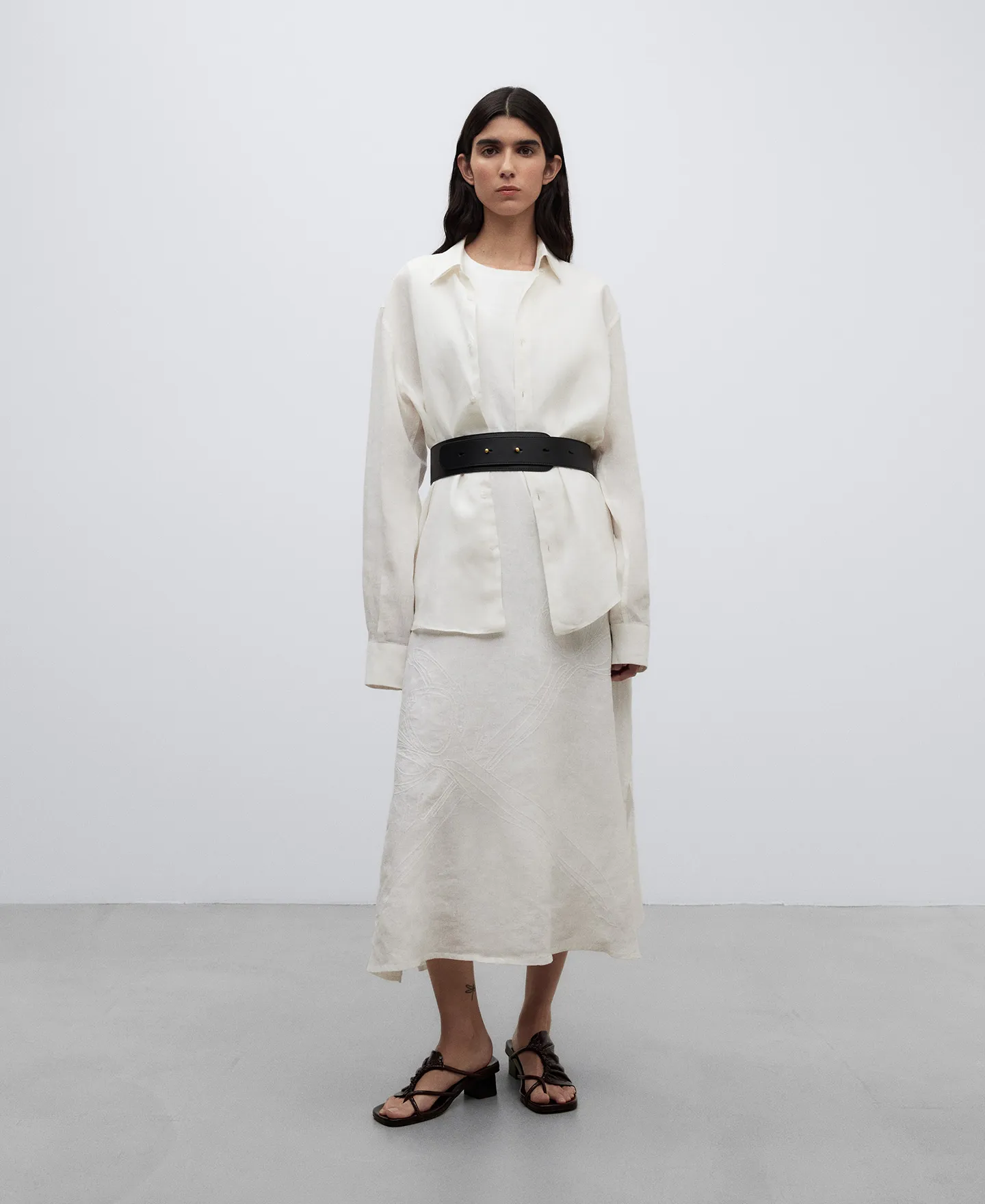 Linen and cotton midi dress woman