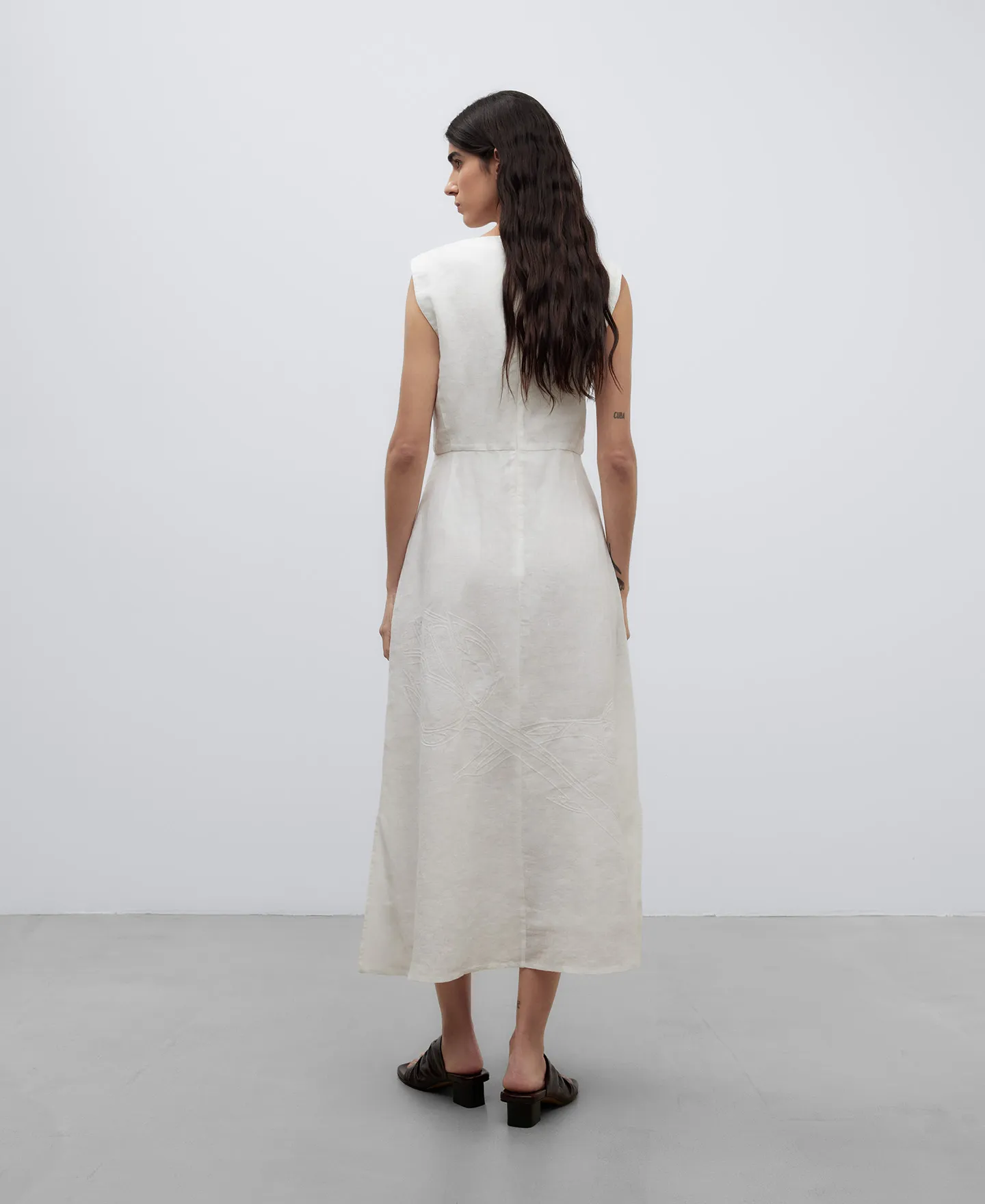 Linen and cotton midi dress woman