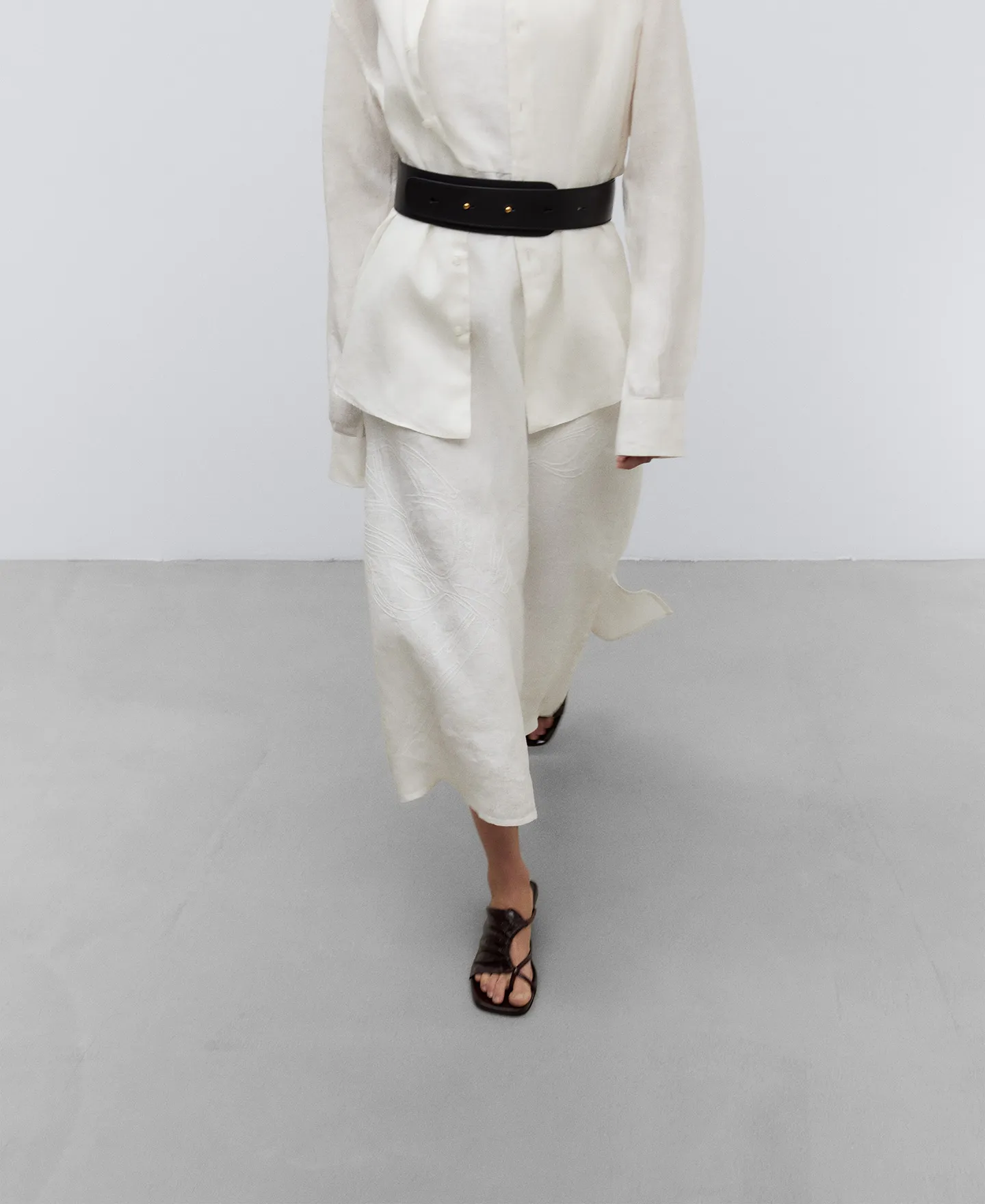Linen and cotton midi dress woman