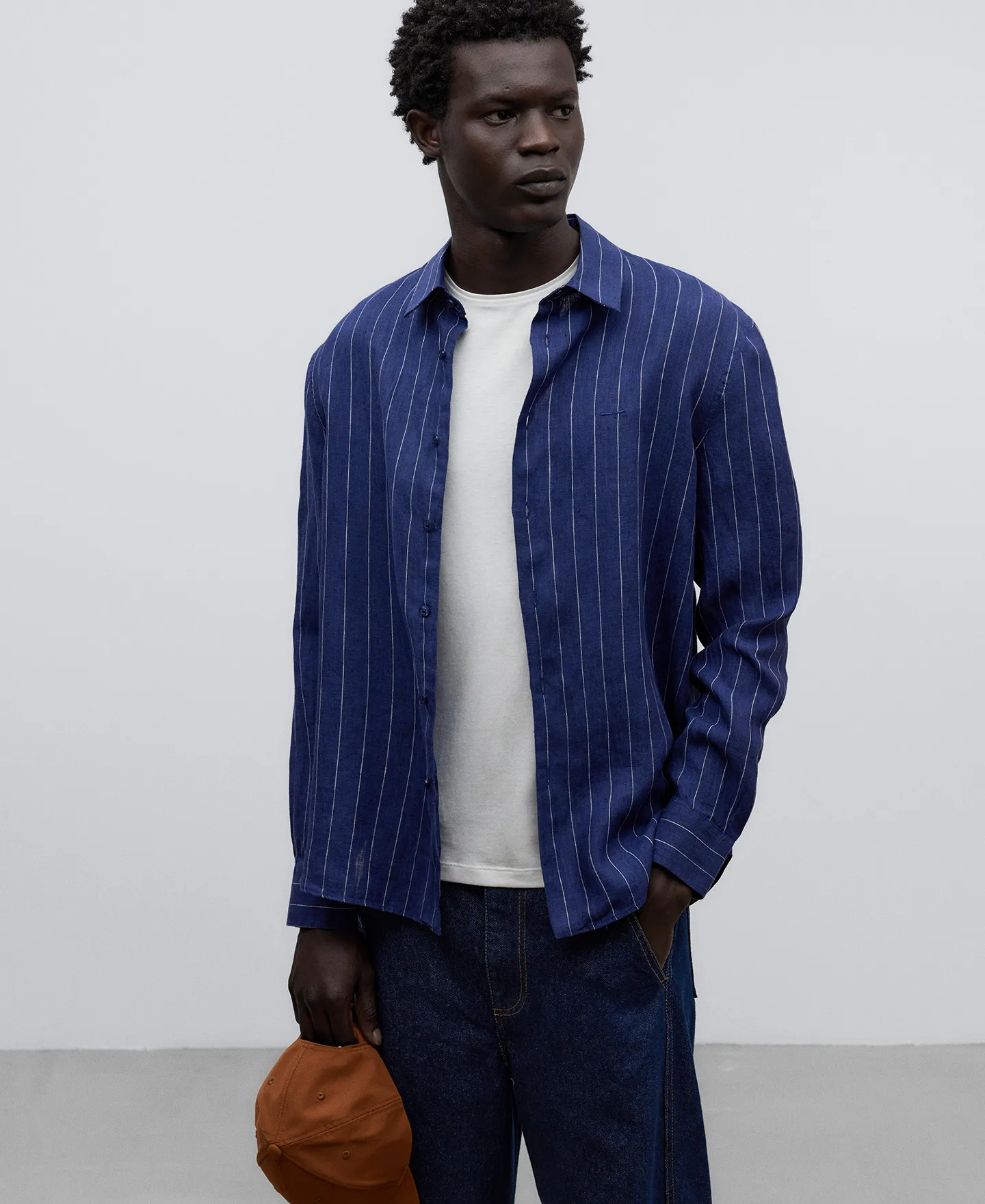 Linen striped shirt man