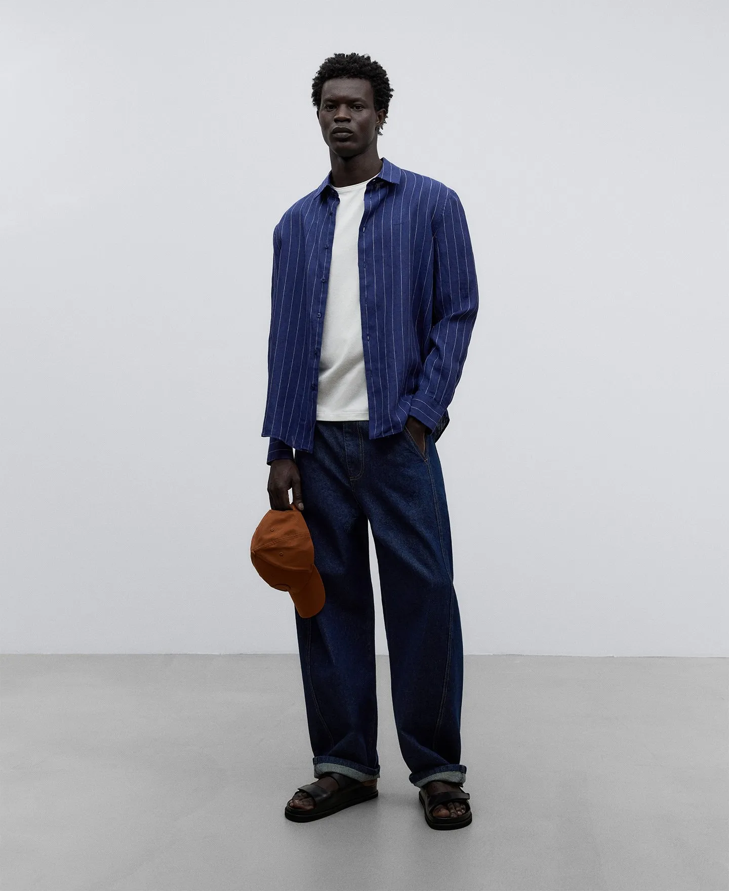 Linen striped shirt man
