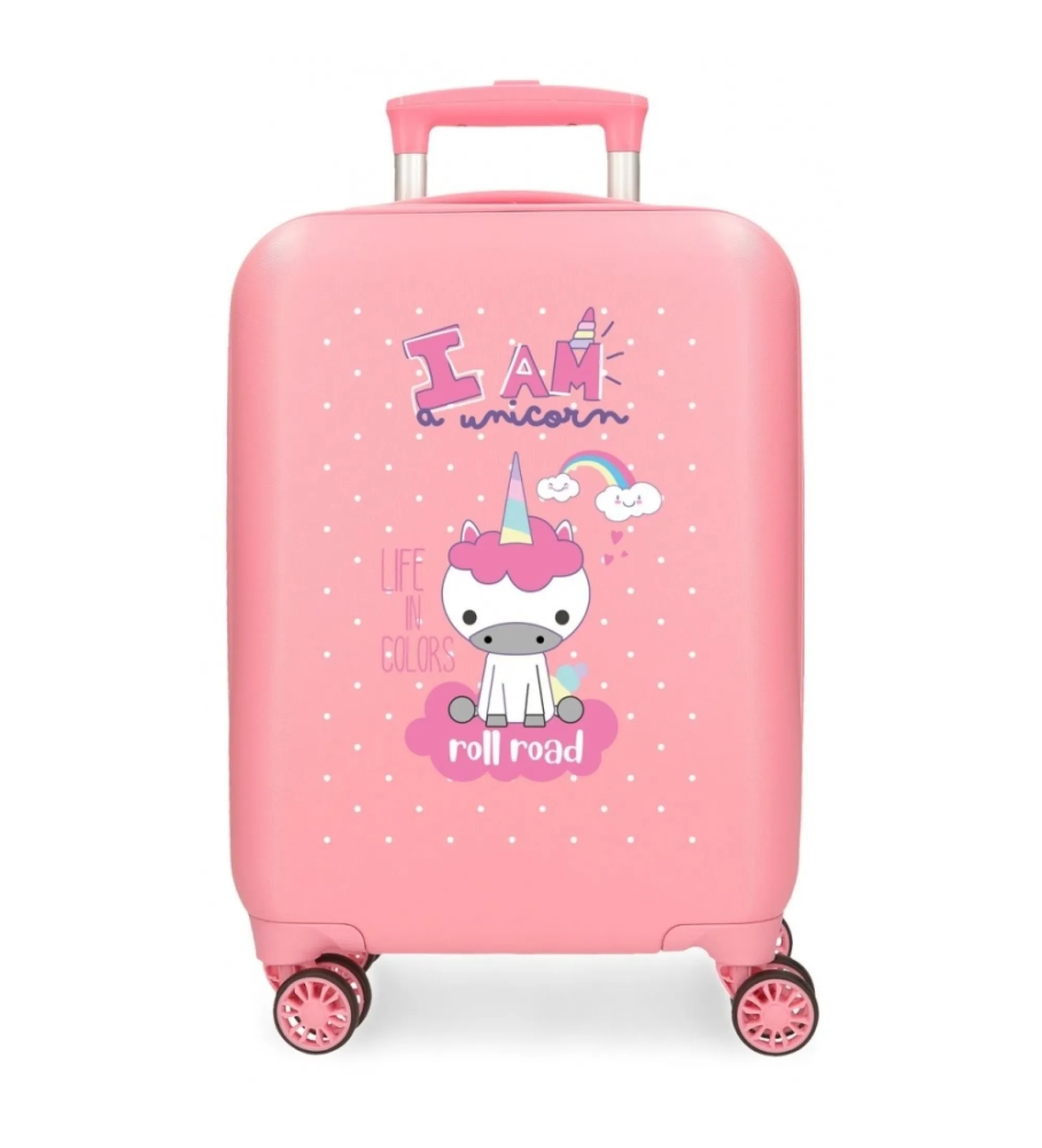 Maleta de cabina Roll Road I am unicorn rígida 50 cm rosa