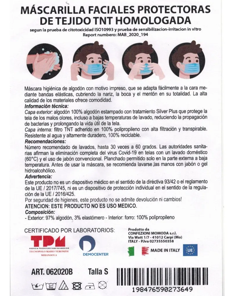MASCARILLAS HIGIENICAS HOMOLOGADAS  ELEGANTES PARA HOMBRE