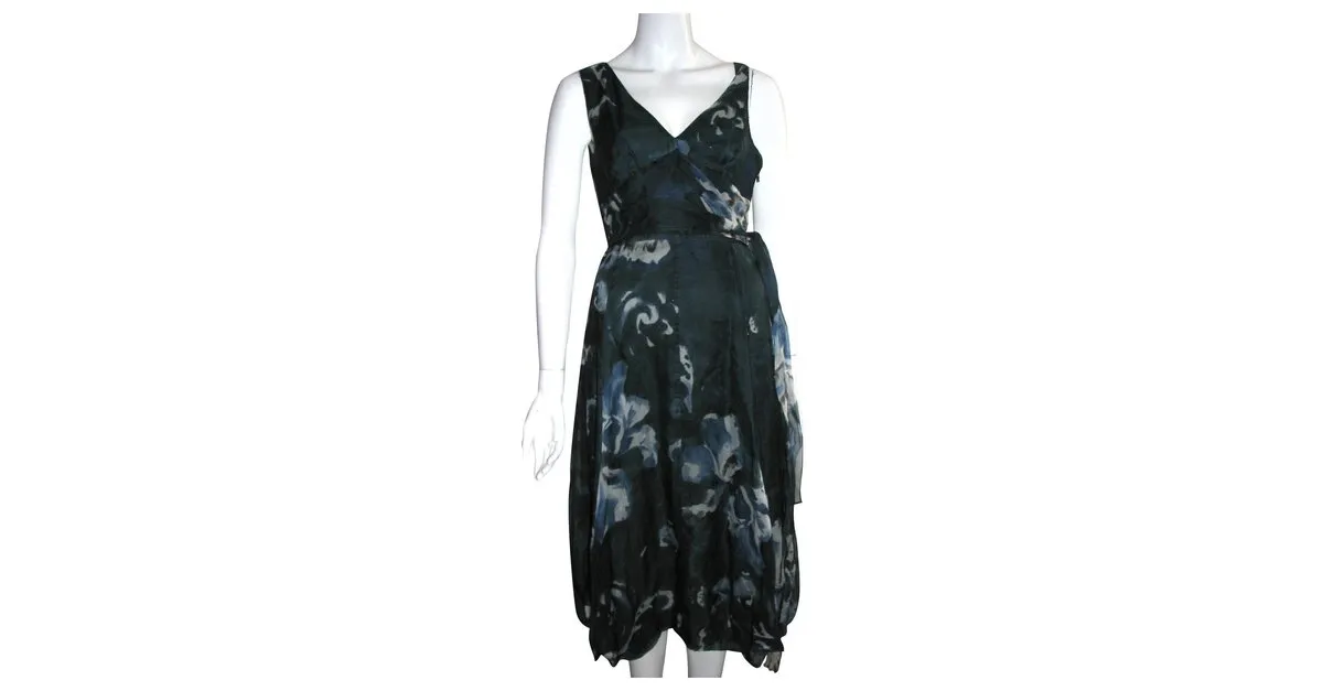 Max Mara Vestido de seda verde gasolina Blanco Turquesa Verde oscuro 