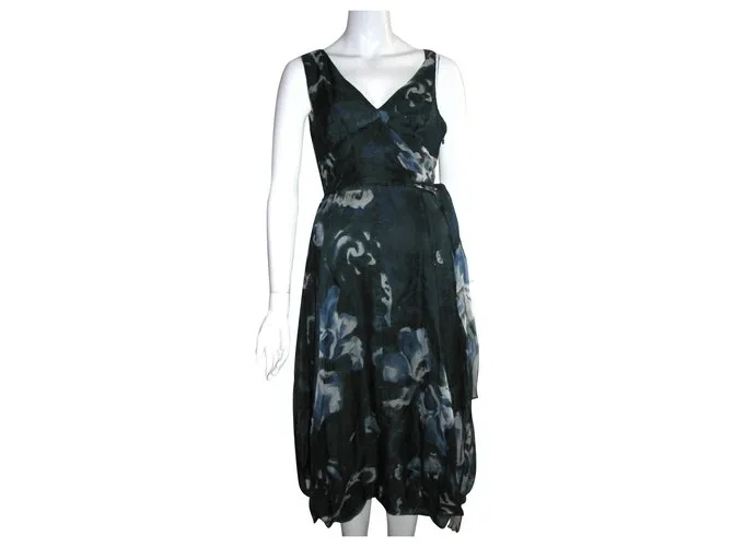 Max Mara Vestido de seda verde gasolina Blanco Turquesa Verde oscuro 