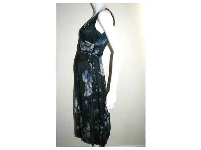 Max Mara Vestido de seda verde gasolina Blanco Turquesa Verde oscuro 