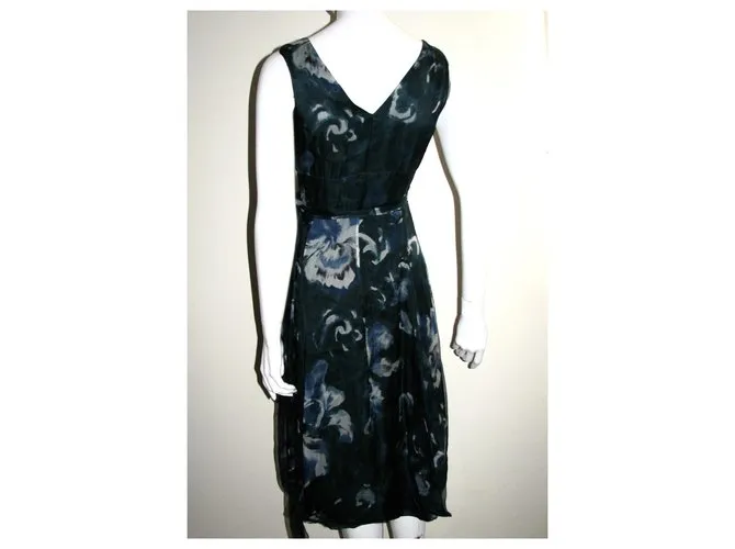 Max Mara Vestido de seda verde gasolina Blanco Turquesa Verde oscuro 