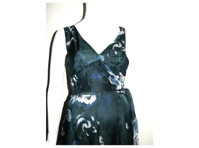 Max Mara Vestido de seda verde gasolina Blanco Turquesa Verde oscuro 